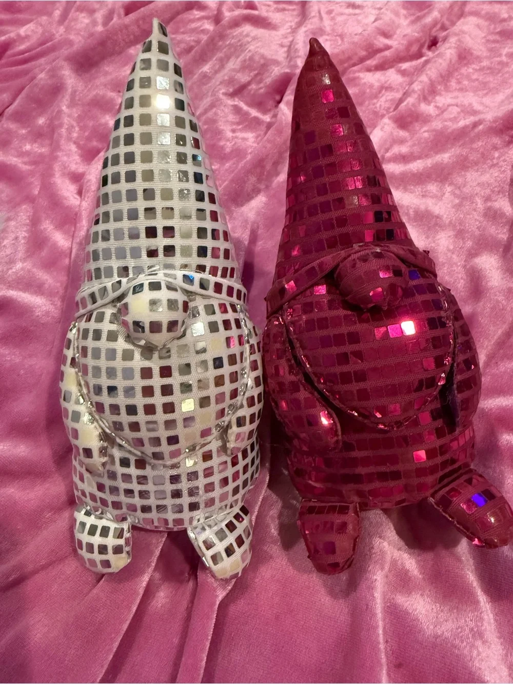 Sequin Gnome Figurine Set - Pink and White